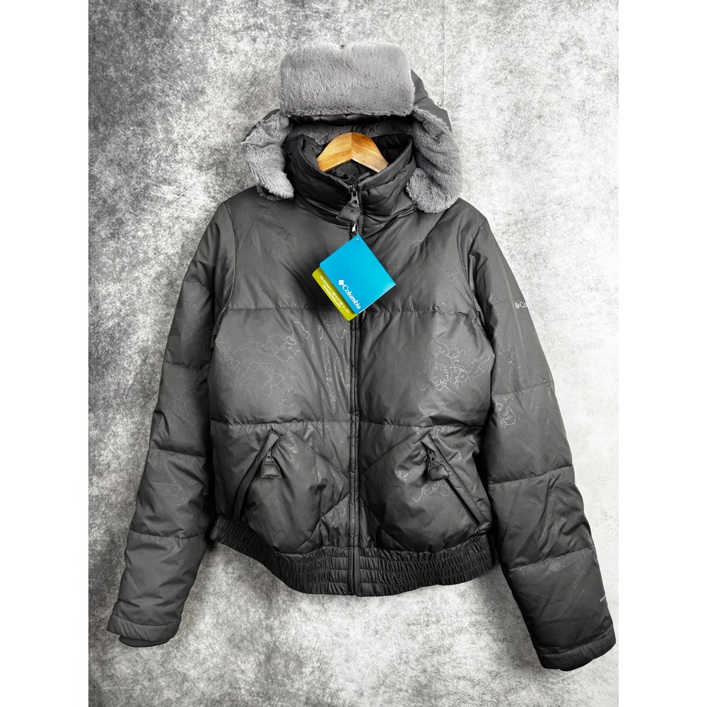 Columbia Youth Girl's Gray Puffer Bomber Faux Fur Hood Backpack Straps XL NWT